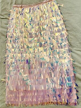 New York & Company Iridescent Pink Sequin Fringe Pencil Skirt
